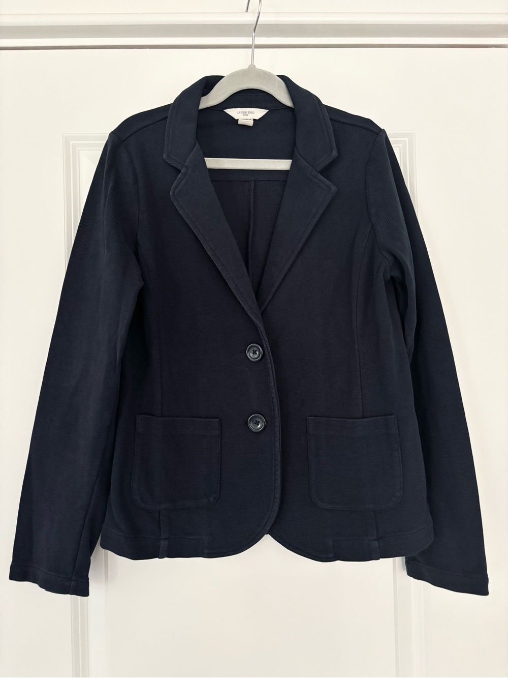 Lands' End Navy Knit Two-Button Blazer